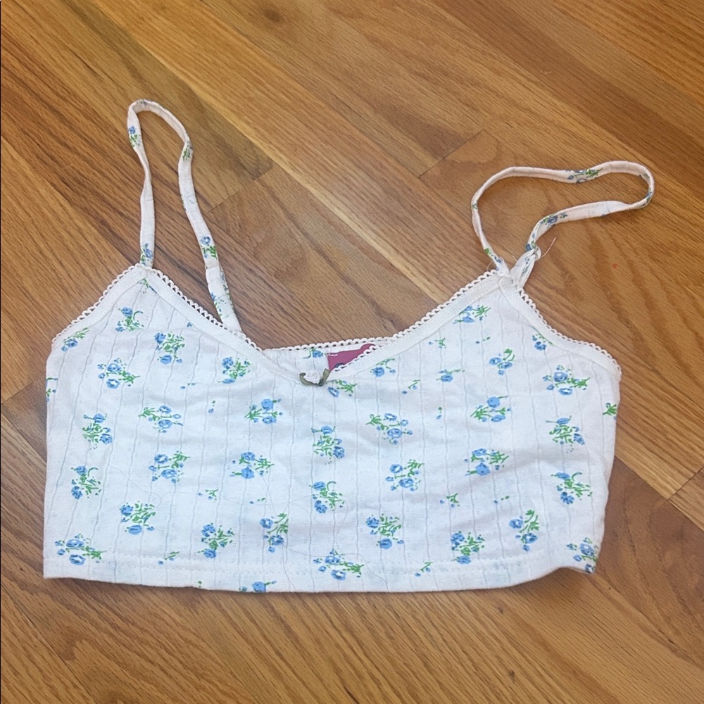 Edikted White and Blue Floral Tank Top